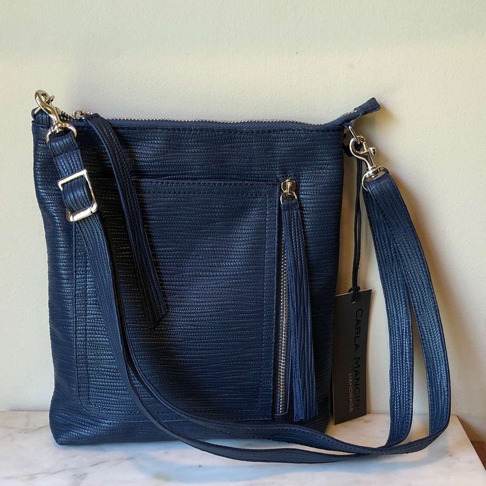 Carla Mancini Navy Crossbody Italian Leather Bag with Tassel